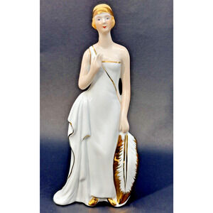 Vintage KPM Porcelain Flapper Figurine with Gold Trim 9" Tall